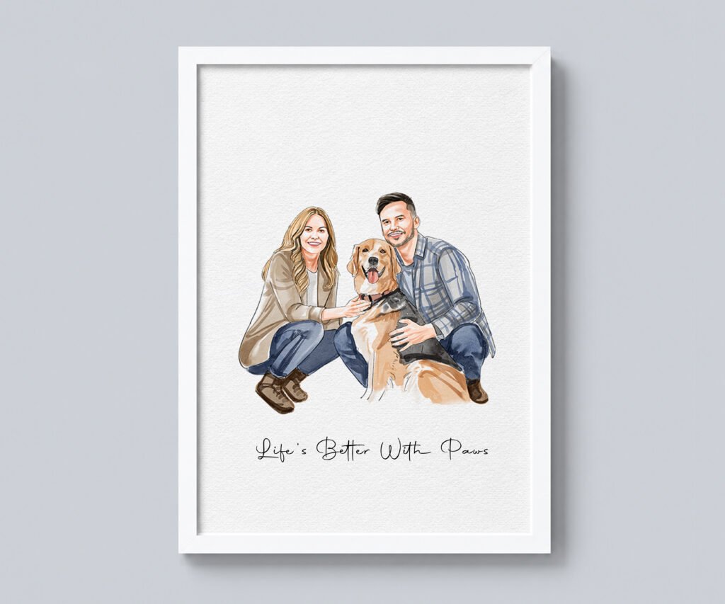 Custom Watercolor Pet & Owner Portrait, Couple Portrait With Pet, Dog Portraits, Anniversary Gift for Him, Cat Portraits, Pet Memorial Art