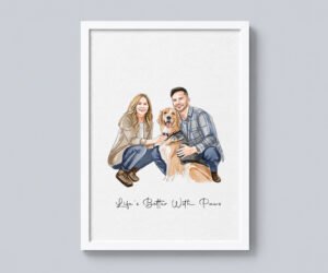 Custom Watercolor Pet & Owner Portrait, Couple Portrait With Pet, Dog Portraits, Anniversary Gift for Him, Cat Portraits, Pet Memorial Art