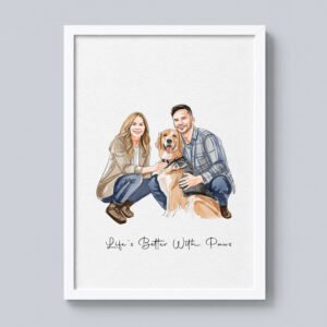 Custom Watercolor Pet & Owner Portrait, Couple Portrait With Pet, Dog Portraits, Anniversary Gift for Him, Cat Portraits, Pet Memorial Art