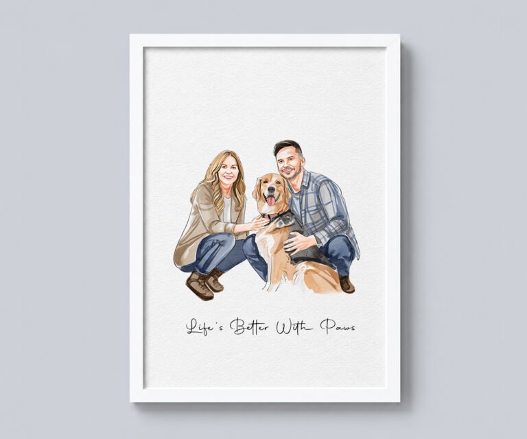 Custom Watercolor Pet & Owner Portrait, Couple Portrait With Pet, Dog Portraits, Anniversary Gift for Him, Cat Portraits, Pet Memorial Art