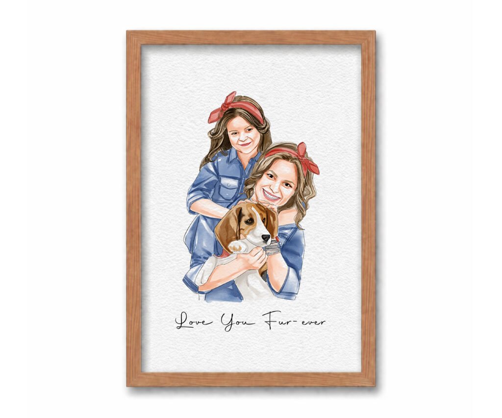 Custom Watercolor Portraits with pet, couple portrait, Christmas Gift