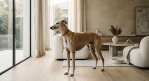 Noble Greyhound in minimalist modern living room