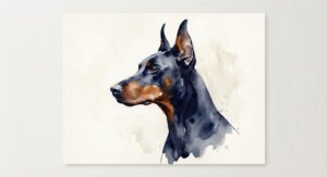 Minimalist watercolor profile of sleek Doberman