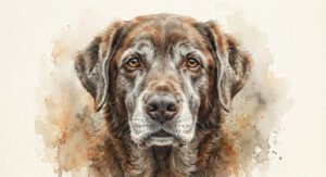 Watercolor study of elderly Labrador with wise eyes