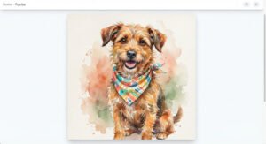 Watercolor portrait of rescue dog with colorful bandana