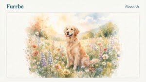 A soft watercolor illustration of a golden retriever sitting amidst wildflowers with warm sunlight