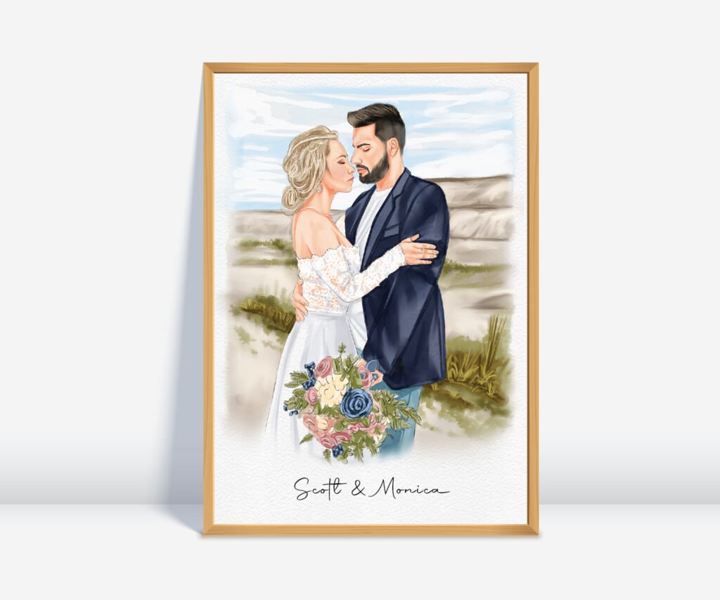 Personalized watercolor portrait painting from your favorite photo, perfect as a unique gift for couples, engagement gift, or wedding portrait to cherish forever.
