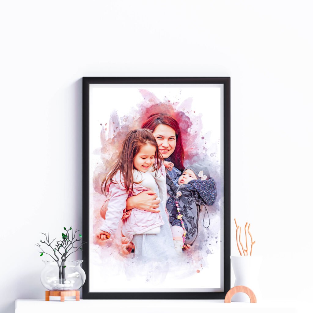 Personalized portrait from photo, Unique mom gift from daughter, mom birthday gift for her, First Mother's Day gift, Custom family portrait