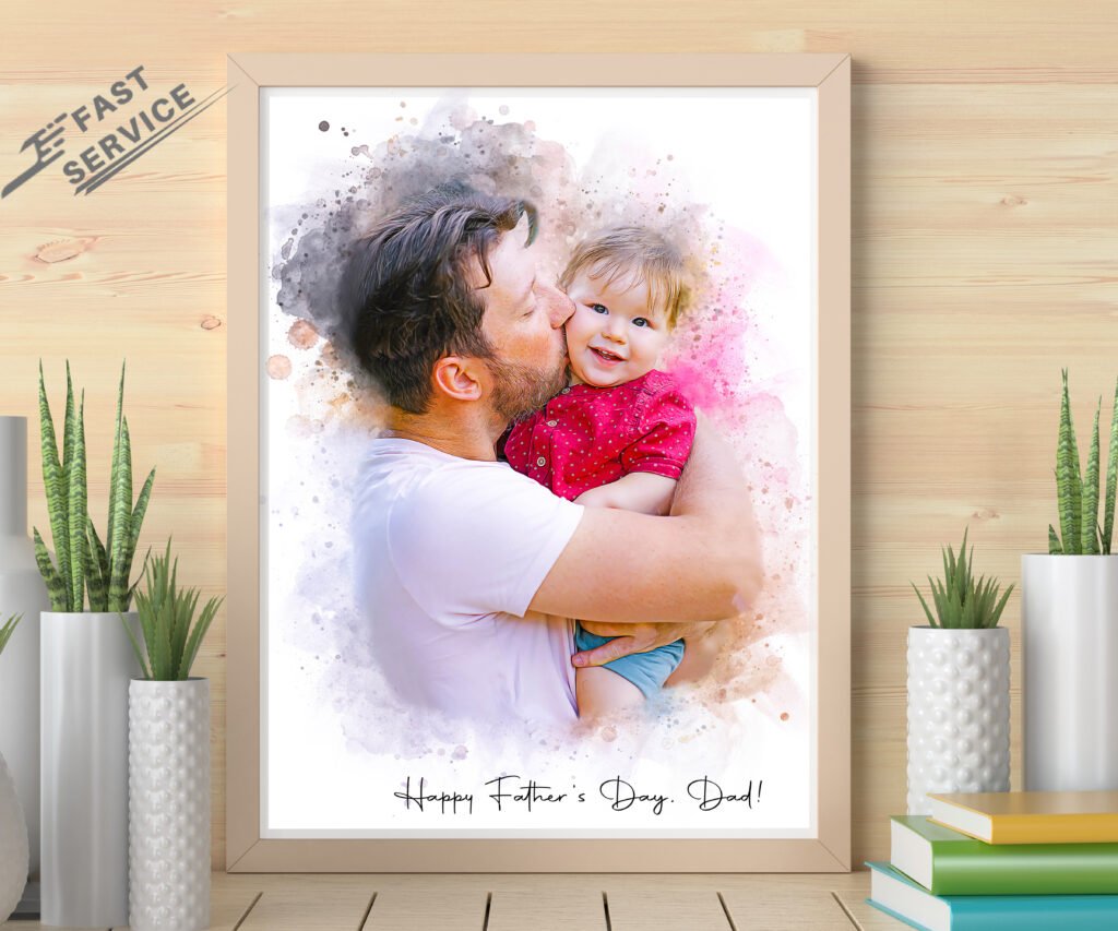 Father's Day gift for dad from daughter, Personalized gift for him / husband / Grandpa, Custom Portrait painting from photo, New dad gift