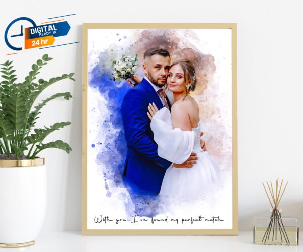 Custom Watercolor couple Portrait from Photo Personalized Gift for her | painting from photo Christmas Gift | Wedding Anniversary Gift