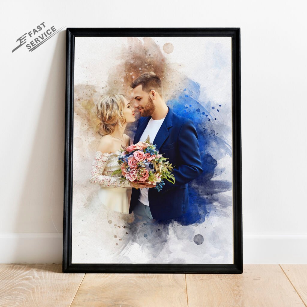 Custom Watercolor couple Portrait from Photo Personalized Gift for her | painting from photo Christmas Gift | Wedding Anniversary Gift